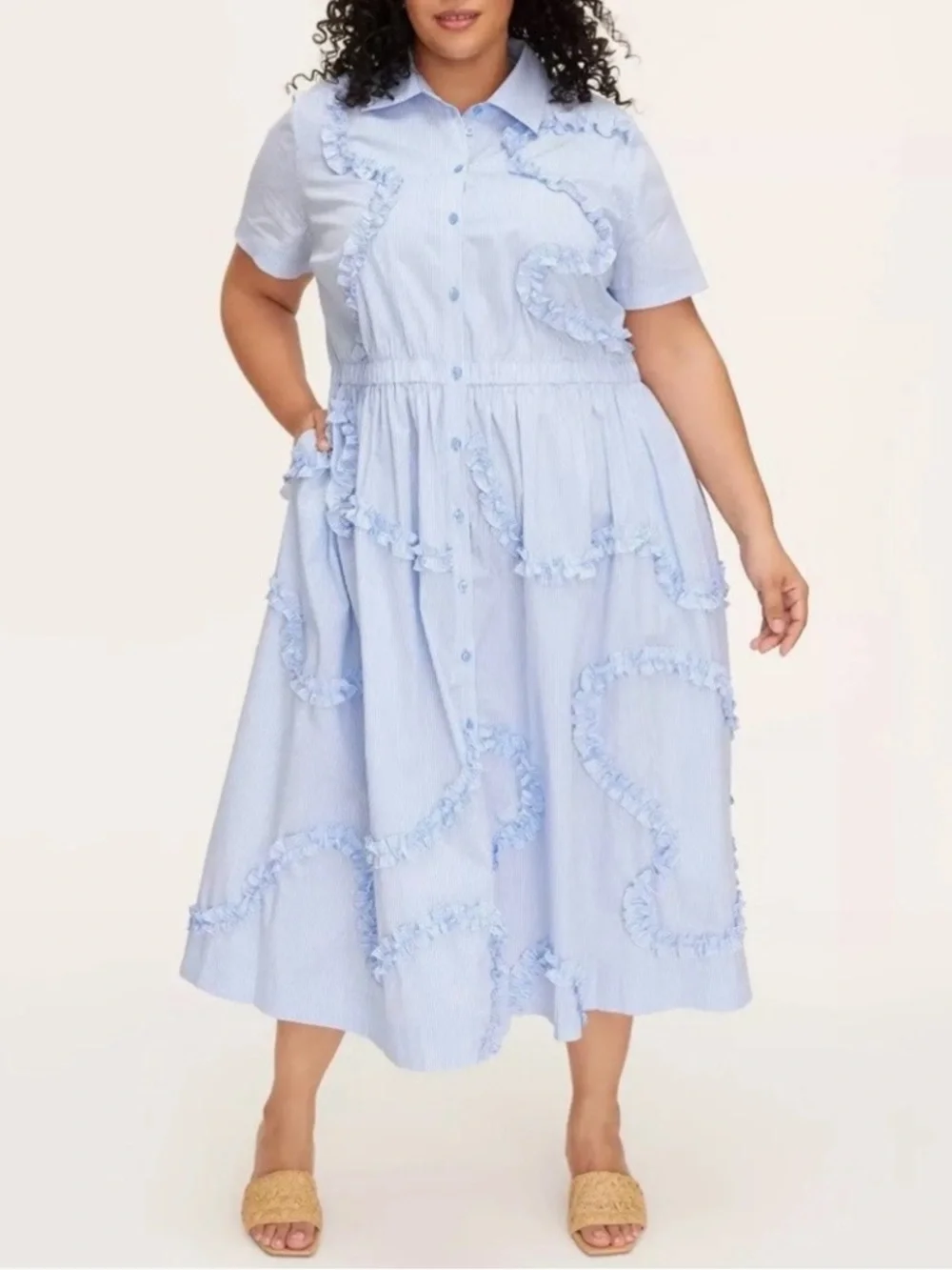 Kate Spade Plus Blue Pinstripes Ribbon Short Sleeve MIDI Dress (SKU751)